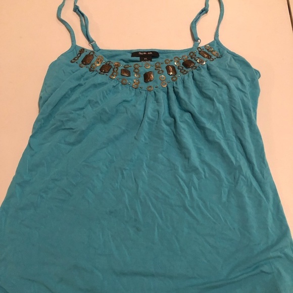 Style & Co X-Large Aqua blue copper embellished camisole shelf bra ,adjustable - Picture 2 of 8